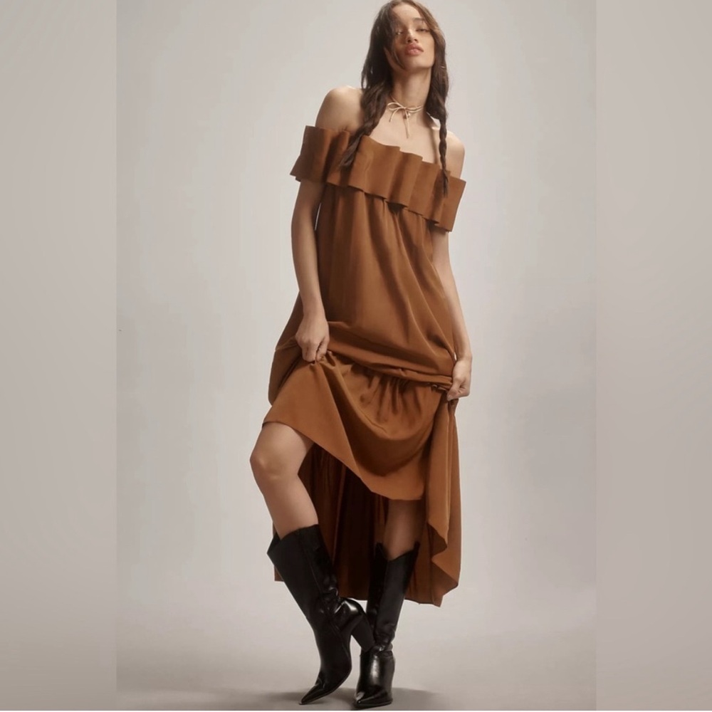 NWT Mare Mare Off-The-Shoulder 3D Ruffled Midi Dress SZ Small